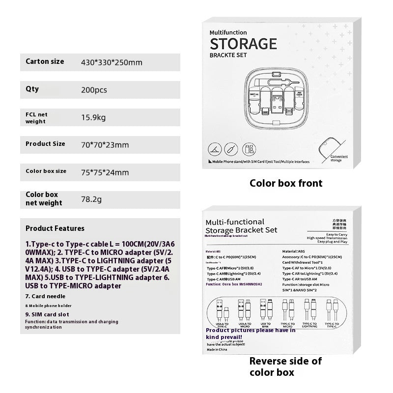 Multifunctional Telescopic Charging Data Cable Storage Box Suit